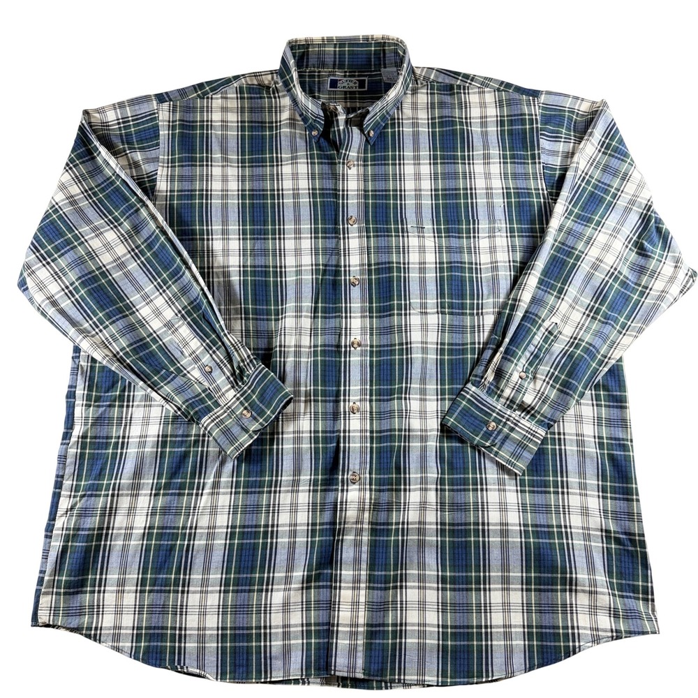 Vintage Sutter & Grant 90s Plaid Button Down Shirt Blue Green 2XLT